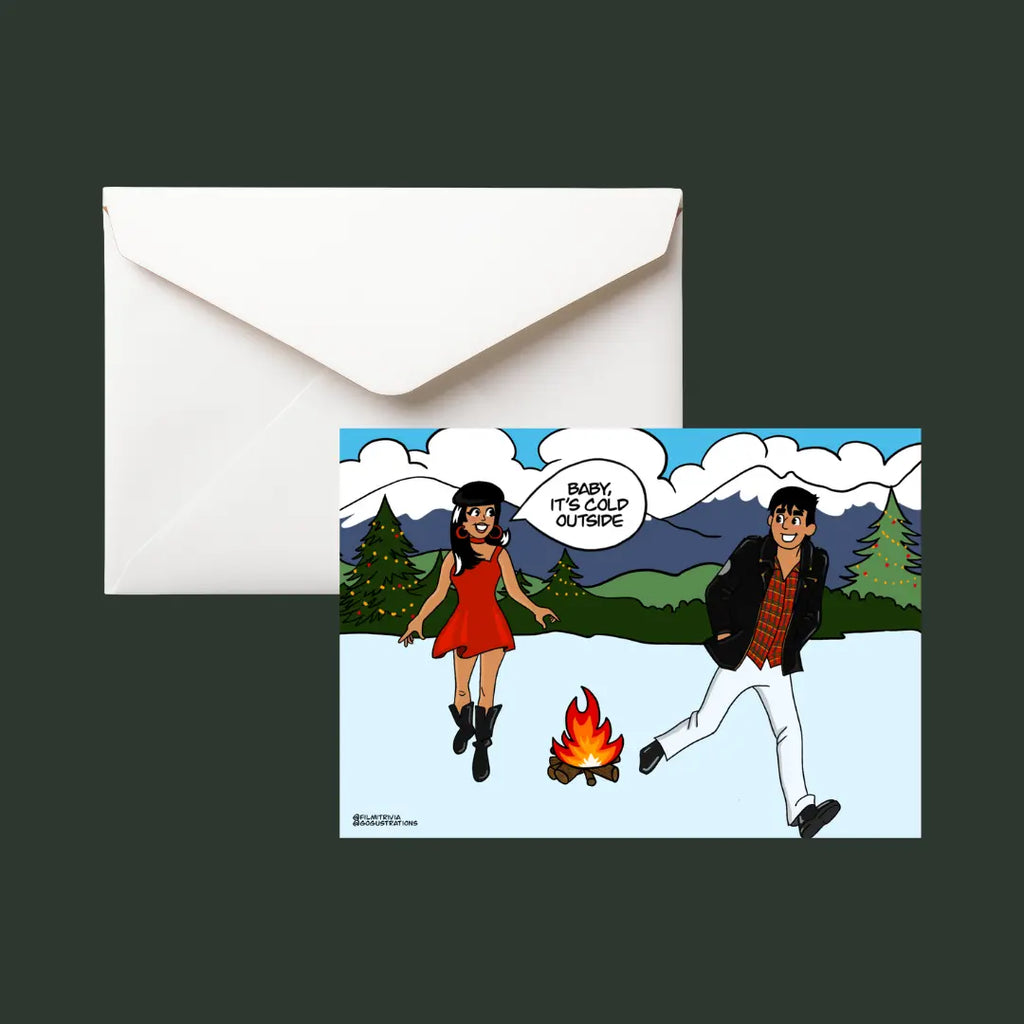 Christmas Card with an illustration from the film Dilwale Duhania Le Jayange with a white envelope.