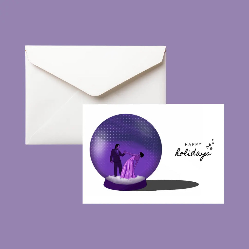 Christmas Card with an illustration from the film Om Shanti Om with a white envelope.