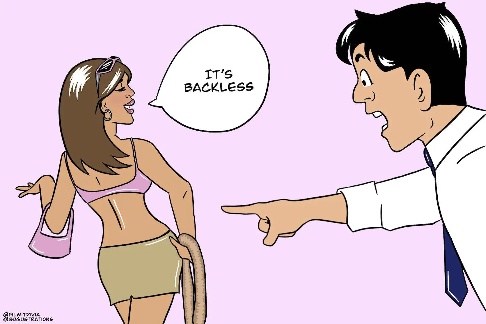 A postcard with line art of Shah Rukh Khan and Kareena Kapoor with the dialogue "It's Backless" from the Bollywood film Kabhi Khushi Kabhie Gham.